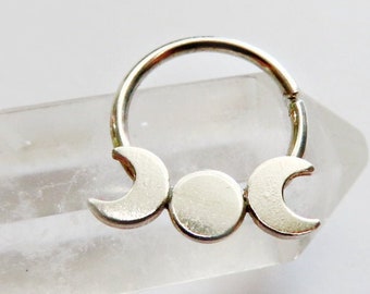 moon phases daith ring, sterling silver daith piercing, daith hoop, moon phases daith jewelry, 18 gauge daith ring, 20 gauge daith ring, 16