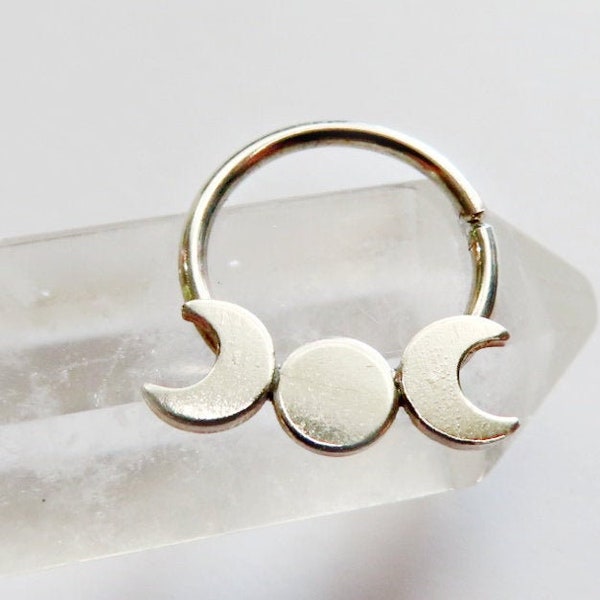 moon phases daith ring, sterling silver daith piercing, daith hoop, moon phases daith jewelry, 18 gauge daith ring, 20 gauge daith ring, 16