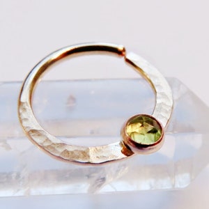 gold peridot septum ring, gold filled septum ring, 8mm gold septum ring, 10mm gold septum ring, 20 gauge opal septum ring, 16 gauge septum image 1
