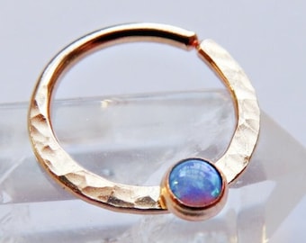 blue opal septum ring, gold filled septum ring, 8mm gold septum ring, 10mm gold septum ring, 20 gauge opal septum ring, gold opal septum