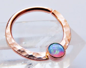 blue opal septum ring rose gold filled, rose gold septum hoop, 8mm septum ring, 10mm septum ring, 20 gauge septum ring, blue opal nose ring