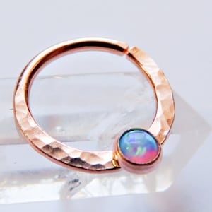 blue opal septum ring rose gold filled, rose gold septum hoop, 8mm septum ring, 10mm septum ring, 20 gauge septum ring, blue opal nose ring
