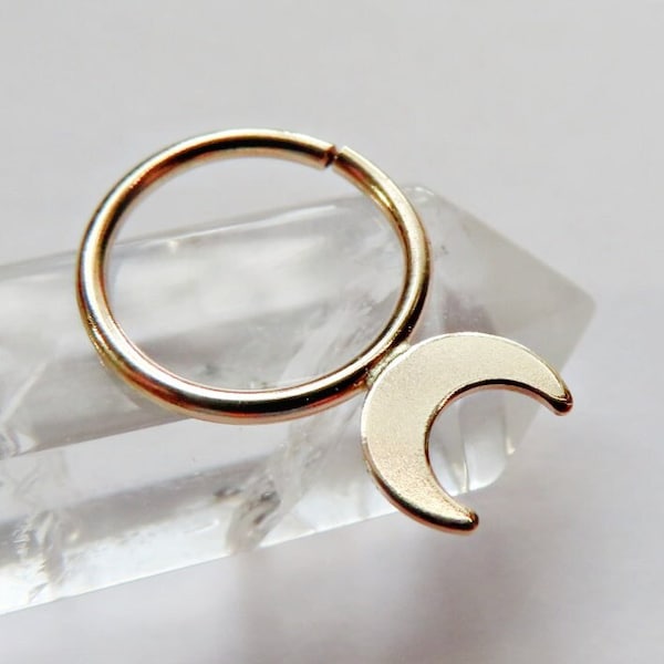 moon septum ring gold filled, half moon septum hoop, crescent moon septum ring, moon goddess piercing, 16, 18, 20 gauge septum piercing, 8mm
