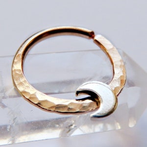 moon septum ring in gold filled with hammered finish, celestial septum jewelry available in 16 gauge, 18 gauge, 20 gauge and 8, 9, 10mm