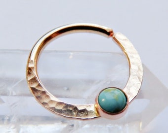 turquoise septum ring gold filled, septum hoop, gold septum piercing in 8mm, 9mm, 10mm, 20 gauge, 18 gauge, 16 gauge gemstone septum ring