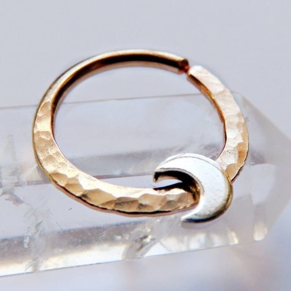 moon daith piercing, gold filled daith ring, moon daith hoop, moon daith jewelry, crescent moon daith ring, 18 gauge daith ring, 20 gauge