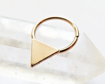 gold filled triangle septum ring, gold septum jewelry, gold geometric septum piercing, 18 gauge piercing, 16 gauge, 20 gauge, 22 gauge