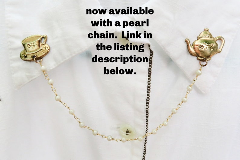 Brass Teapot and Teacup Collar Chain Pins image 3