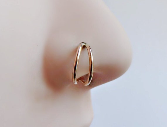 double hoop nose ring gold filled, faux double hoop nose piercing, fake double nose ring, 16 gauge, 18 gauge, 20 gauge,  10mm, 8mm, 6mm