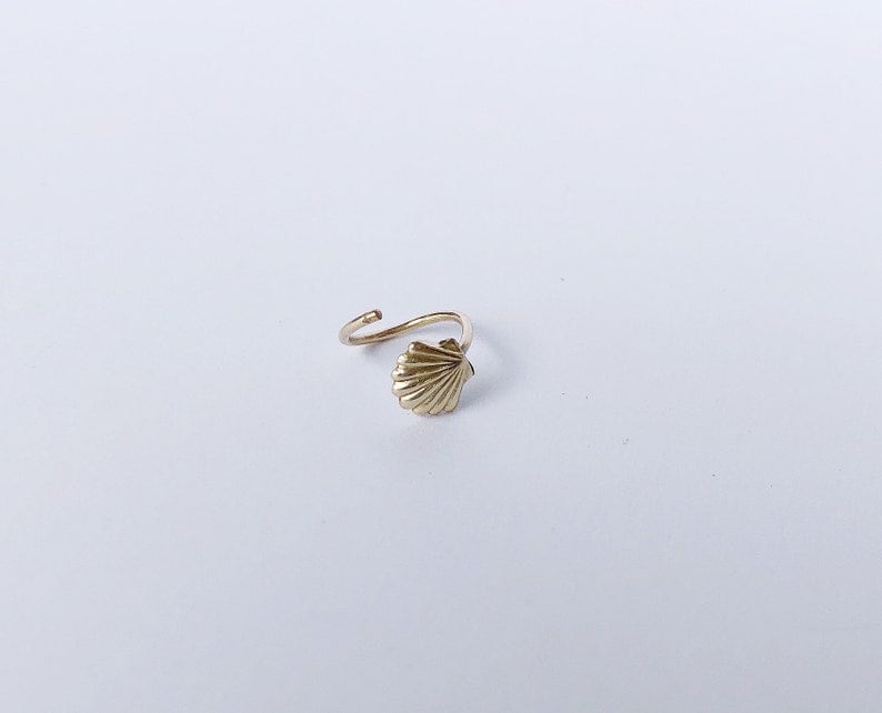 shell belly button ring, gold filled bellybutton hoop, mermaid belly button hoop, dainty bellybutton ring, 16 gauge, 18 gauge, 20 gauge image 2