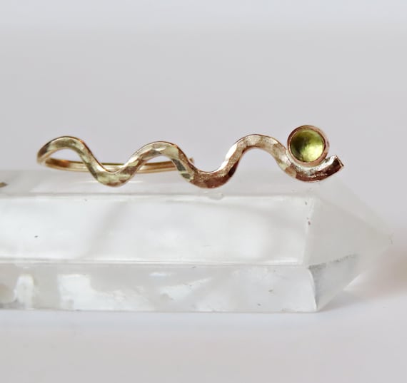 Peridot ear climber earrings in gold filled, wavy hammered ear crawlers single or pair also available in sterling silver