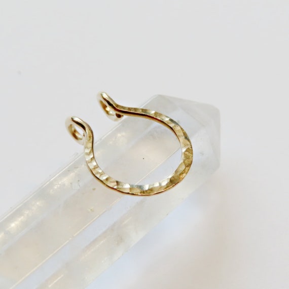 gold filled fake septum ring, faux nose piercing, no piercing required hammered septum jewelry, clip on facial piercing, snug fitting