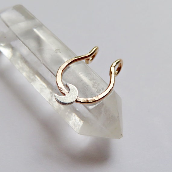 moon fake septum ring gold filled, faux septum piercing, hammered septum hoop no piercing required, gold septum cuff, moon jewelry