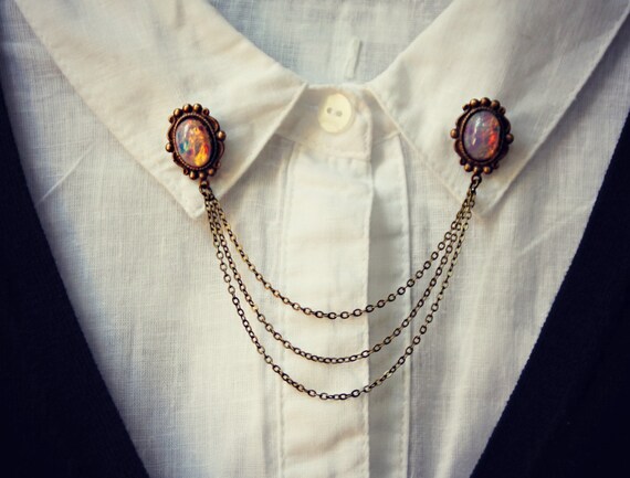 collar clips collar tips opal collar pin collar pins collar chain brooch brooch with chains sweater pins collar brooch collar chains