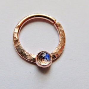 labradorite septum ring rose gold filled, septum hoop, gemstone septum ring, 18 gauge, 16 gauge, 20 gauge septum hoop, 10mm septum jewelry image 2