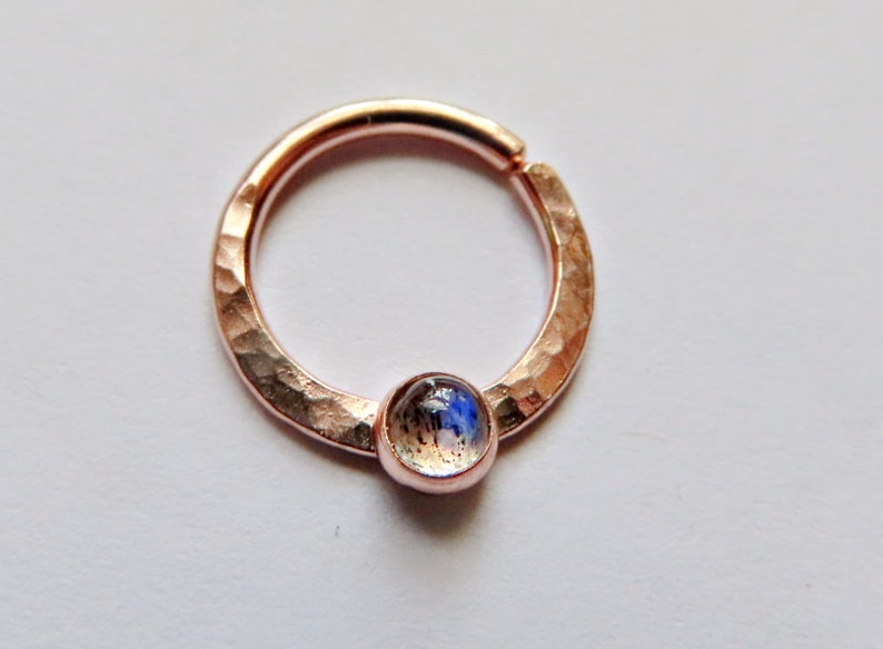 labradorite septum ring rose gold filled, septum hoop, gemstone septum ring, 18 gauge, 16 gauge, 20 gauge septum hoop, 10mm septum jewelry image 2