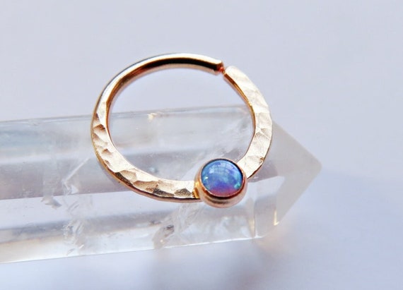 blue opal septum ring, gold filled septum ring, 8mm gold septum ring, 10mm gold septum ring, 20 gauge opal septum ring, gold opal septum