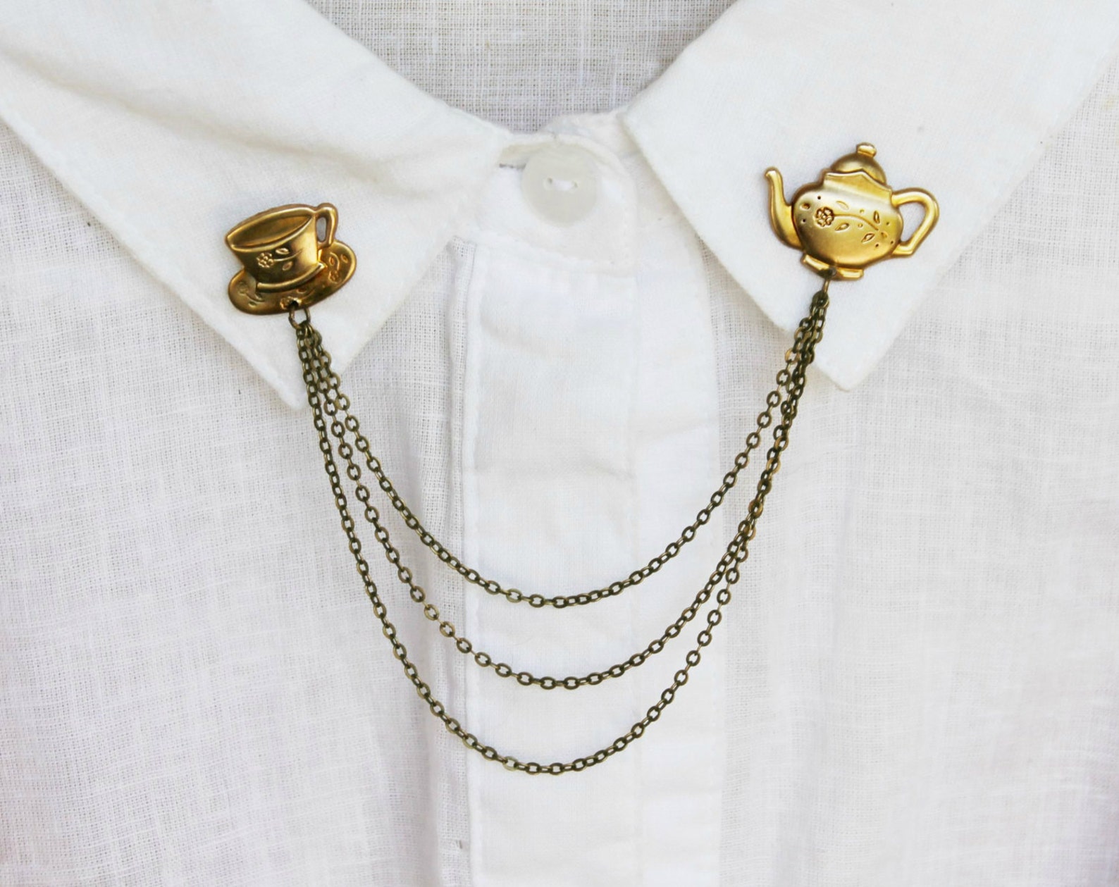 Brass Teapot Collar Pins Collar Chain Collar Brooch Lapel Etsy
