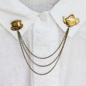 Brass Teapot and Teacup Collar Chain Pins image 2