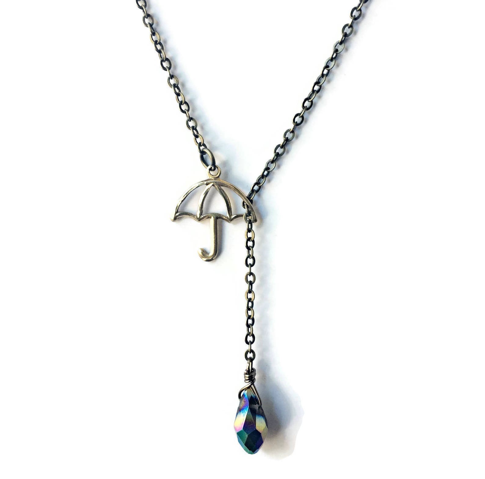 Umbrella necklace with glass rain drop rainy day necklace Etsy