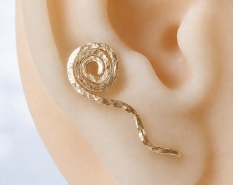Spiral ear climber earrings in gold filled, ear crawlers, gold ear cuff earrings, single or pair ear climber available in sterling silver