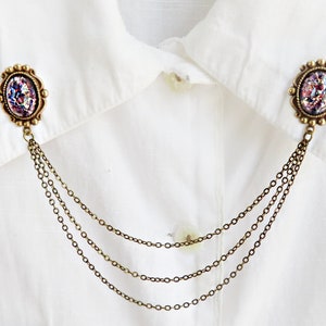 purple opal collar pins, collar chain, collar brooch, lapel pin, purple opal pin, pink opal brooch