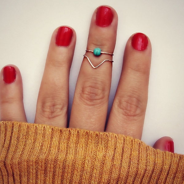 Sterling Silber knöchelringe, MIDI-Ringe, Silber Midi Ringschevron knöchelringe, Türkisring, Stapeln Ringe, Ring-Set, Chevron ring