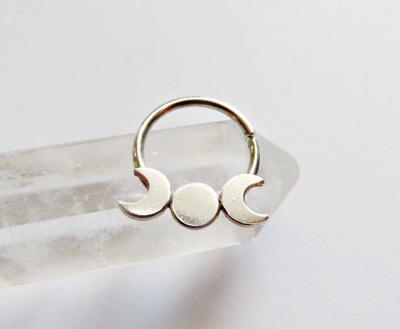 moon phases septum ring 16 18 or 20 gauge, sterling silver moon septum ring, moon goddess septum ring, 3 moons septum ring, septum jewelry 