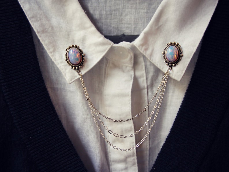 collar clips collar tips opal collar pin collar pins collar chain brooch brooch with chains sweater pins collar brooch collar chains