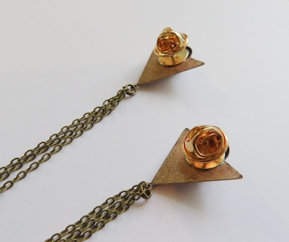 triangle green opal collar pins chain pin collar chain collar brooch lapel pin triangle pin triangle chain pin
