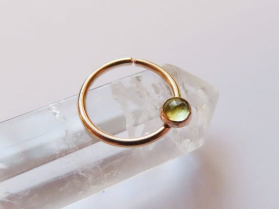 gold filled septum ring peridot stone, simple septum hoop, gold septum piercing in 16 gauge, 18 gauge, 20 gauge, septum diameter 8mm, 9mm