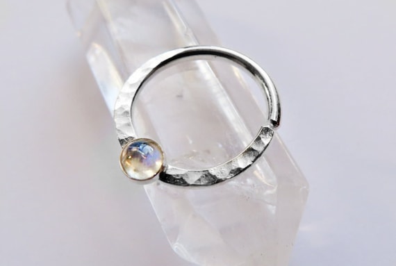 moonstone daith ring, sterling silver daith piercing, daith hoop, moonstone daith jewelry, 18 gauge daith ring, 20 gauge daith ring
