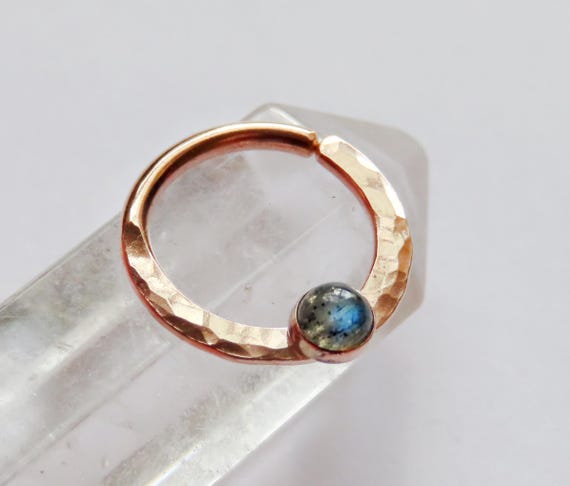 Labradorite Daith hoop in rose gold filled, Cartilage hoop available in 22 gauge, 20 gauge, 18 gauge, and 16 gauge