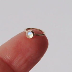 moonstone nose ring gold filled, small nose hoop in 22 gauge, 20 gauge, 18 gauge, crystal nose ring in 6mm, 7mm, 8mm, 9mm, 10mm image 2