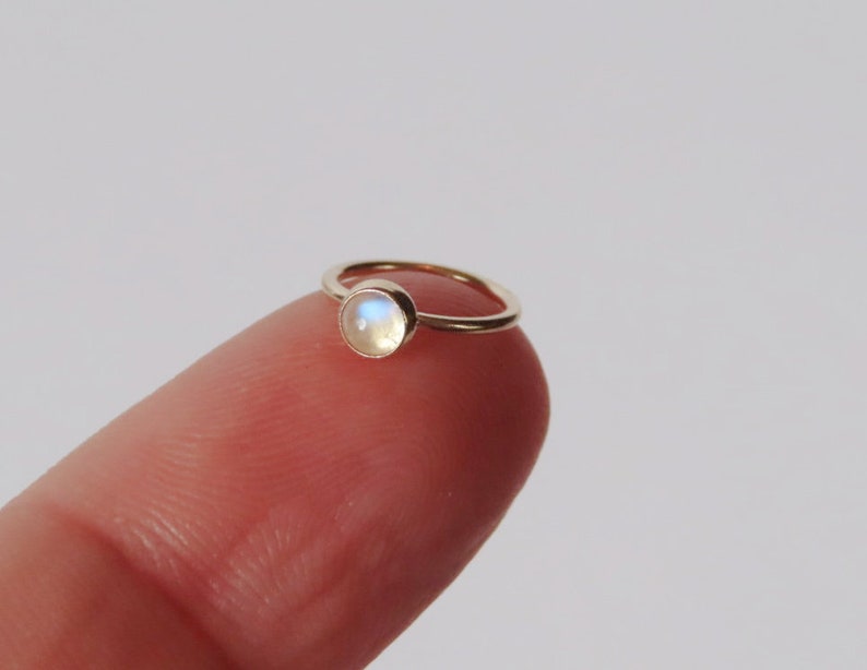 moonstone nose ring gold filled, small nose hoop in 22 gauge, 20 gauge, 18 gauge, crystal nose ring in 6mm, 7mm, 8mm, 9mm, 10mm image 2