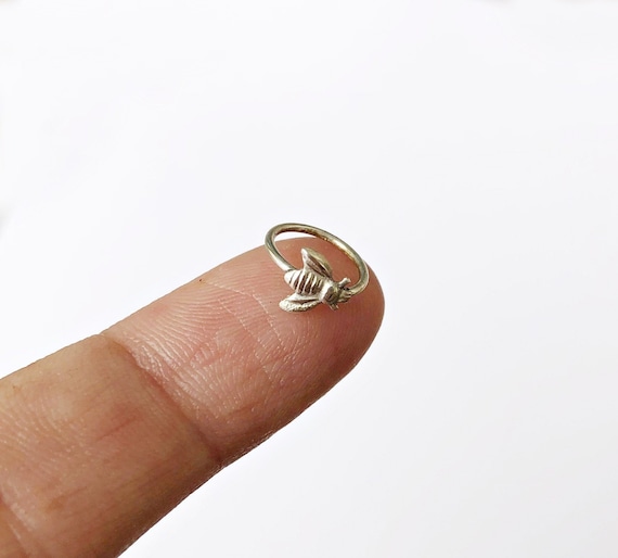 Silver Bee Cartilage Ring Sterling Silver Cartilage Hoop Small