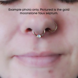 faux septum ring in gold filled with labradorite stone, adjustable fake nose hoop, no piercing needed clip on septum ring, snug or loose image 4