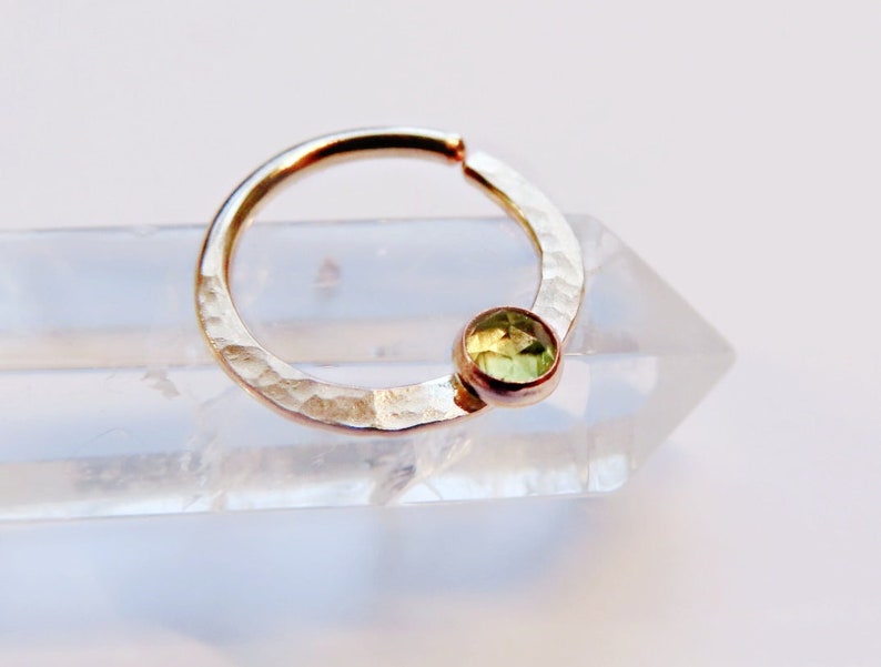 gold peridot septum ring, gold filled septum ring, 8mm gold septum ring, 10mm gold septum ring, 20 gauge opal septum ring, 16 gauge septum image 1