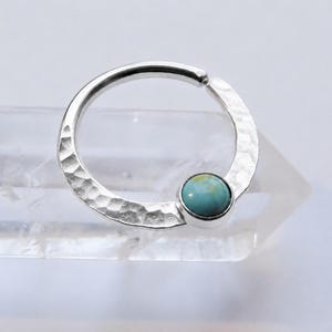 turquoise septum ring, sterling silver septum ring, turquoise nose ring, 20 gauge turquoise septum ring, 18 gauge sterling silver septum rin