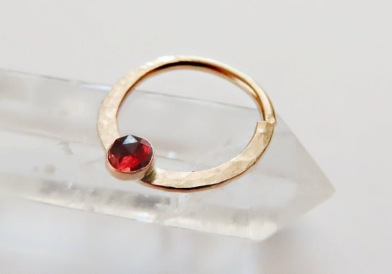 garnet daith ring gold filled, gold filled cartilage ring, hammered conch hoop, hammered daith piercing, 18 gauge, 16 gauge, 20 gauge, 8mm