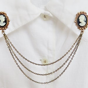 cameo collar pins, collar chain, collar brooch, lapel pin, cameo pin, cameo brooch