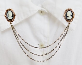cameo collar pins, collar chain, collar brooch, lapel pin, cameo pin, cameo brooch