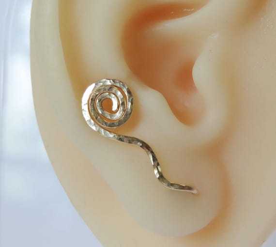 Spiral ear climber earrings in gold filled, ear crawlers, gold ear cuff earrings, single or pair ear climber available in sterling silver