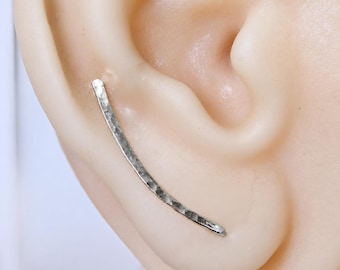 hammered ear climber earrings in sterling silver, ear crawlers, ear cuff earrings, single or pair of ear climbers available in gold filled