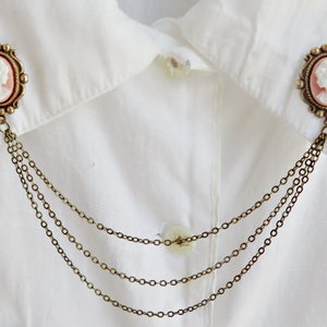 pink cameo collar pins, collar chain, collar brooch, lapel pin, cameo pin, cameo brooch