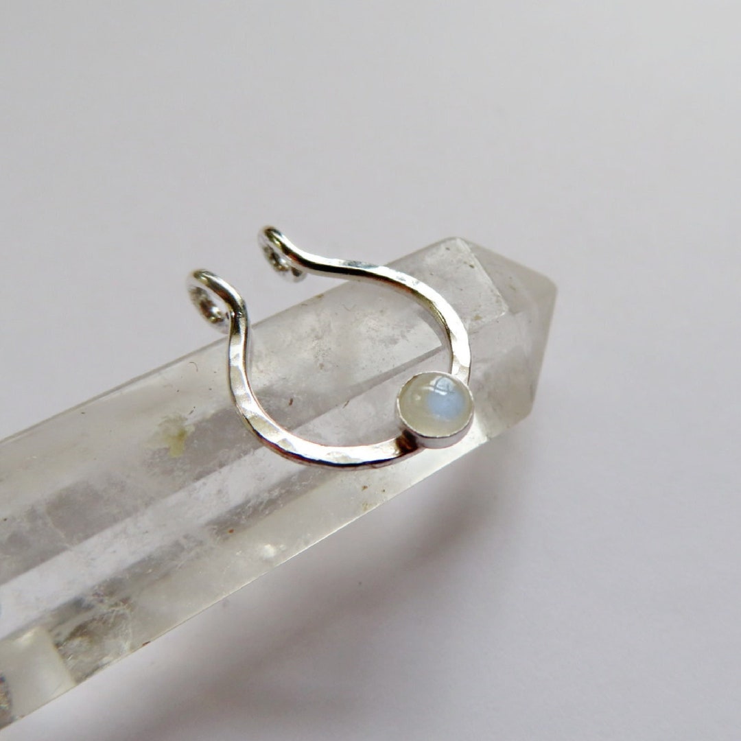 Fake Silver Rings Fake Septum Ring in Sterling Silver With Moonstone, Hammered Fake Nose ...