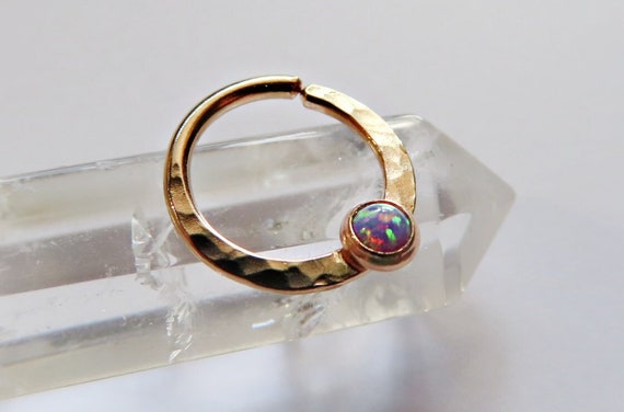 purple opal septum ring, gold filled septum ring, 8mm gold septum ring, 10mm gold septum ring, 20 gauge opal septum ring, gold opal septum