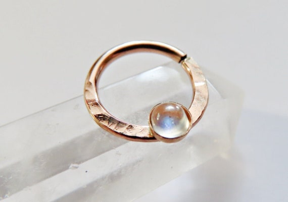 moonstone daith ring, rose gold filled daith piercing, daith hoop, moonstone daith jewelry, 18 gauge daith ring, 20 gauge daith ring