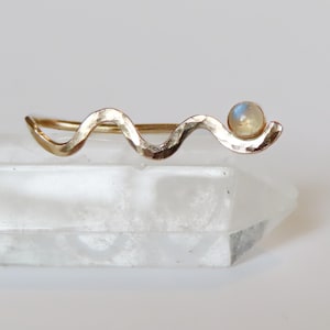 Moonstone ear climber earrings in gold filled, wavy hammered ear crawlers single or pair also available in sterling silver