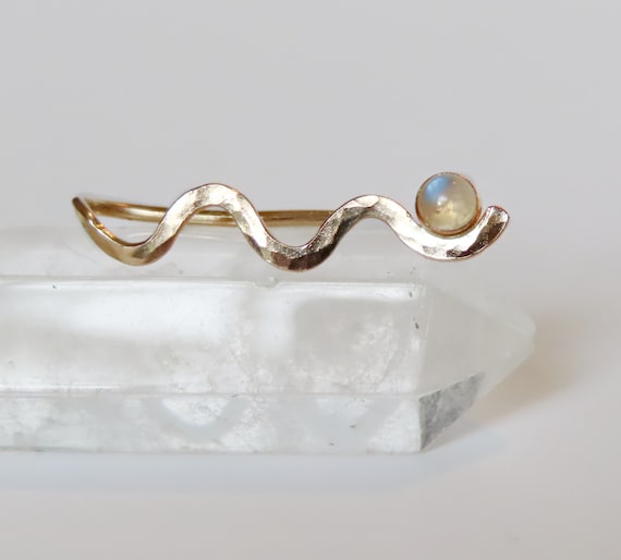 Moonstone ear climber earrings in gold filled, wavy hammered ear crawlers single or pair also available in sterling silver